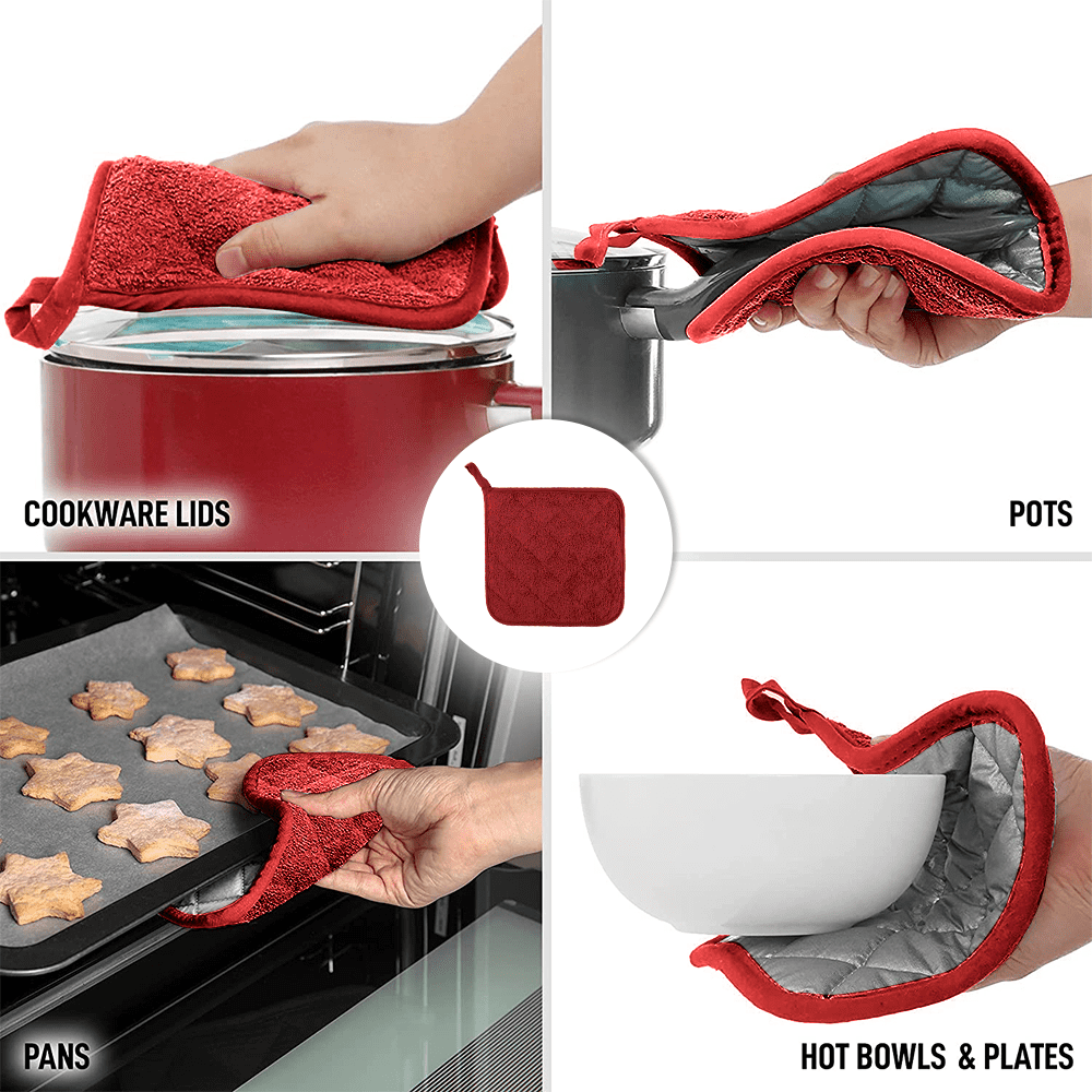Heat Resistant Silicone Oven Mitts and Pot Holders Sets with Mini Brush and Hot  Pads Pot Holders for BBQ Kitchen Baking Cooking