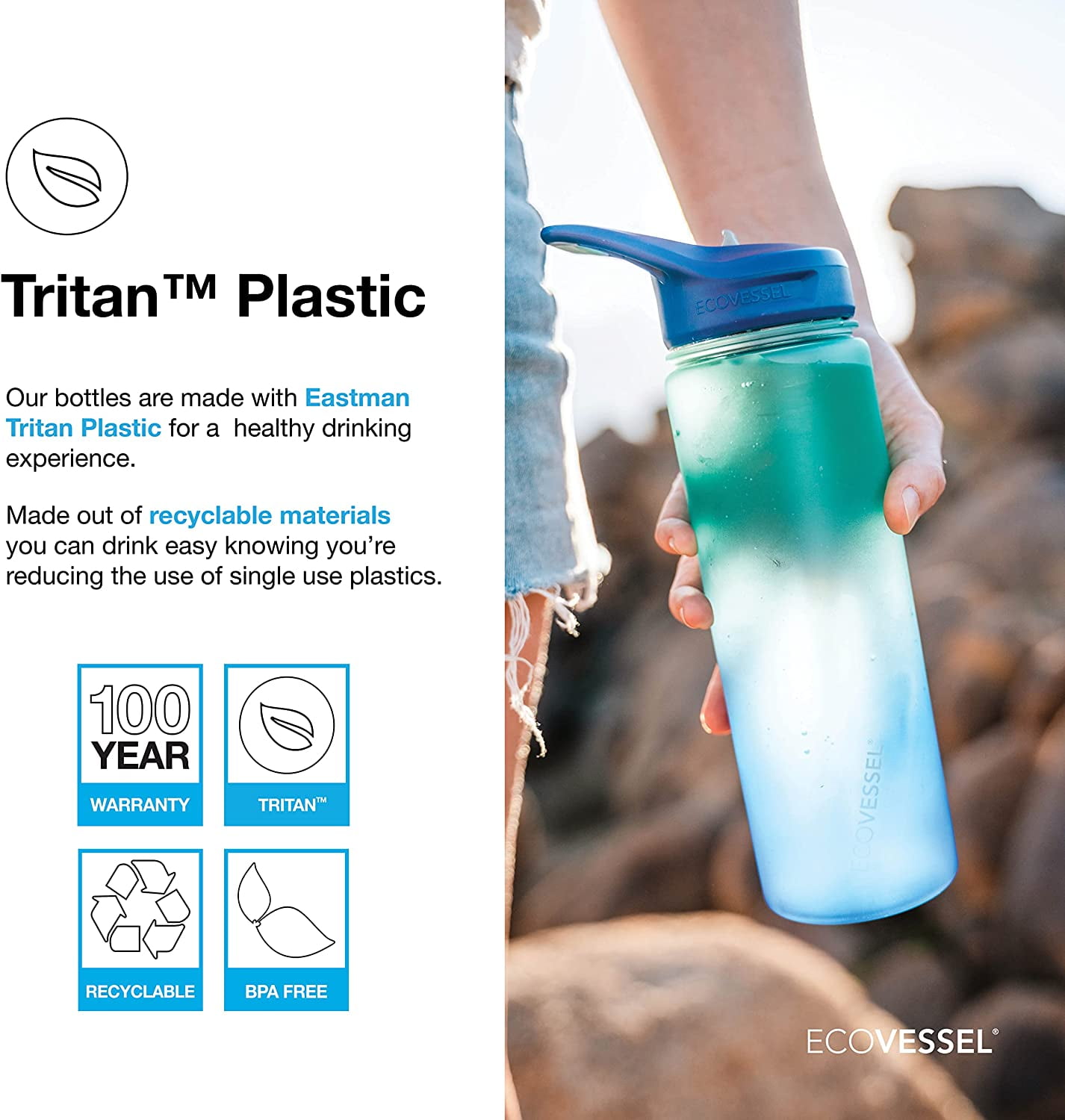 EcoVessel WAVE Tritan Plastic Sports Water Bottle with Flip Top Straw, Leak  Proof Lid, and Carry Han…See more EcoVessel WAVE Tritan Plastic Sports