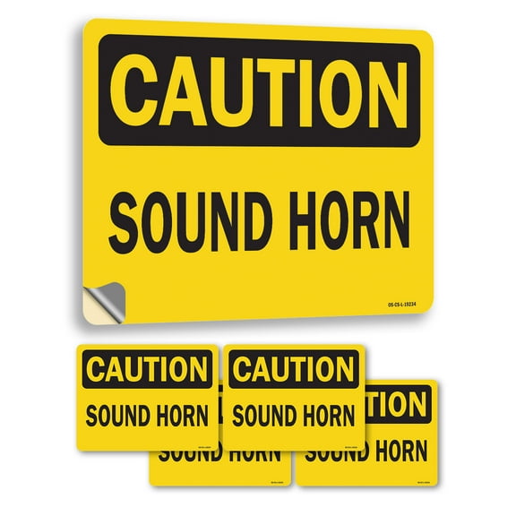 Sound Horn OSHA Caution Vinyl Decal Label 14 Inch x 10 Inch - 5 Pack