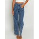 thumbnail image 2 of Y2K Pantalones vaqueros de talle alto con perlas cruzadas for mujer, pantalones vaqueros casuales adornados, pantalones vaqueros cruzados de pierna recta con dobladillo crudo, 2 of 7