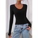thumbnail image 2 of Crop Top PRETTYGARDEN Mujer Manga Larga Cuello en V Ajustado Negro, 2 of 9