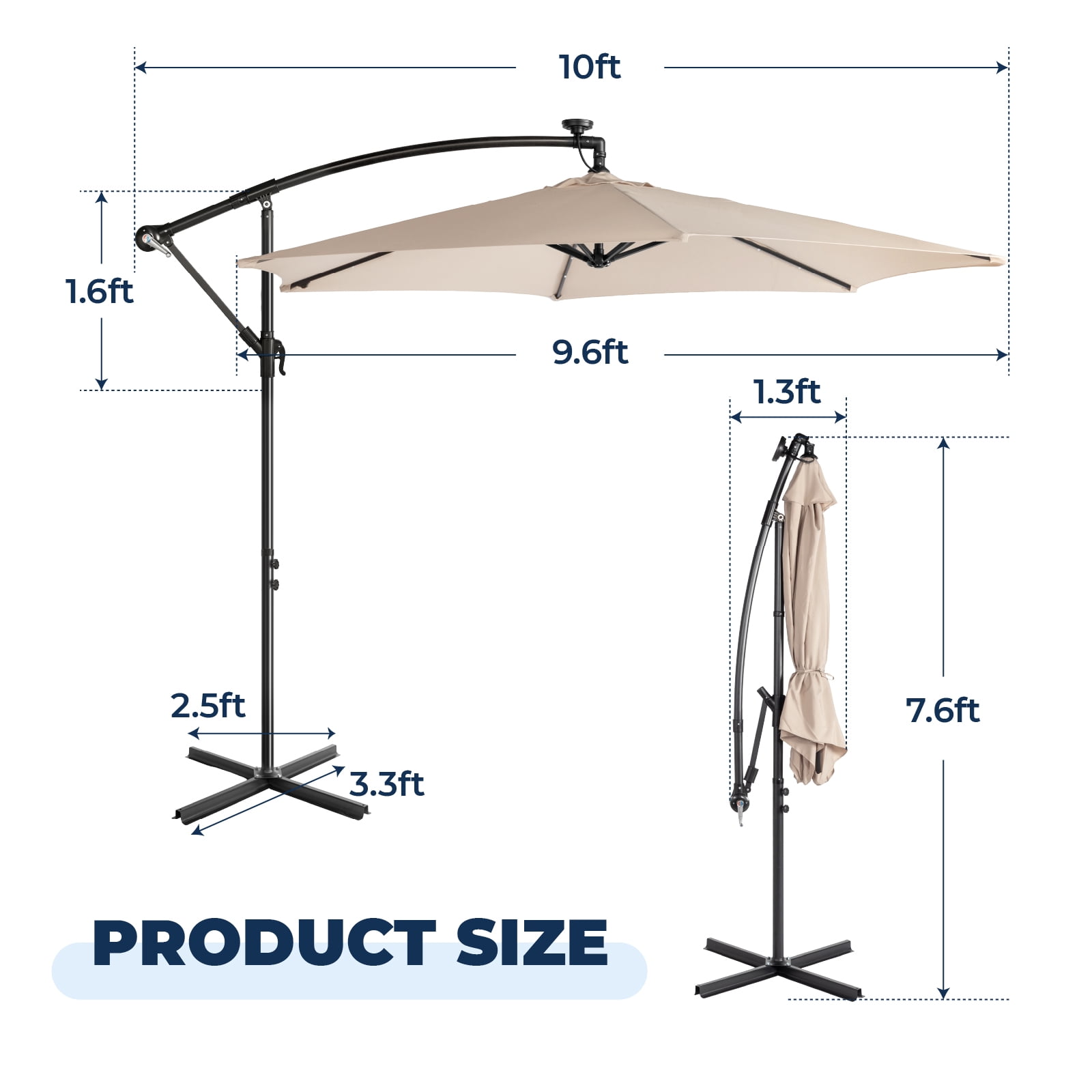 UBesGoo 10 Feet Solar LED Offset Cantilever Hanging Market Patio Umbrella,Easy Crank & Tilt Adjustment, for Garden Deck Pool Patio,Khaki