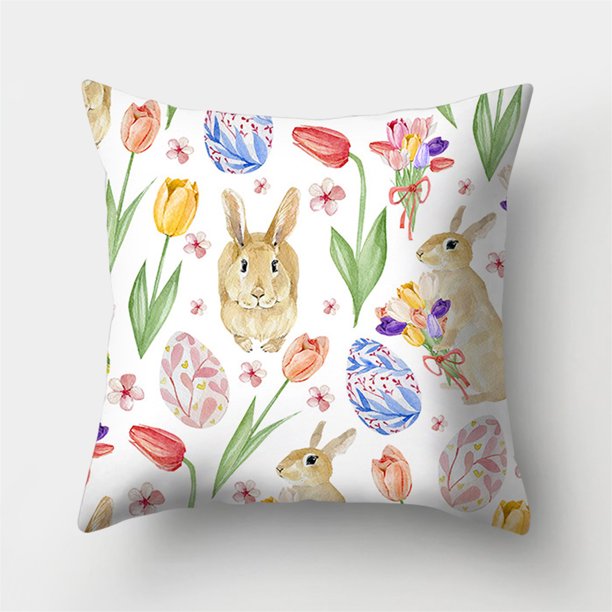 Funda de cojín para decoración del hogar de piel de melocotón con corona de acuarela de conejito de Pascua Wmkox82yii hfskjfh75