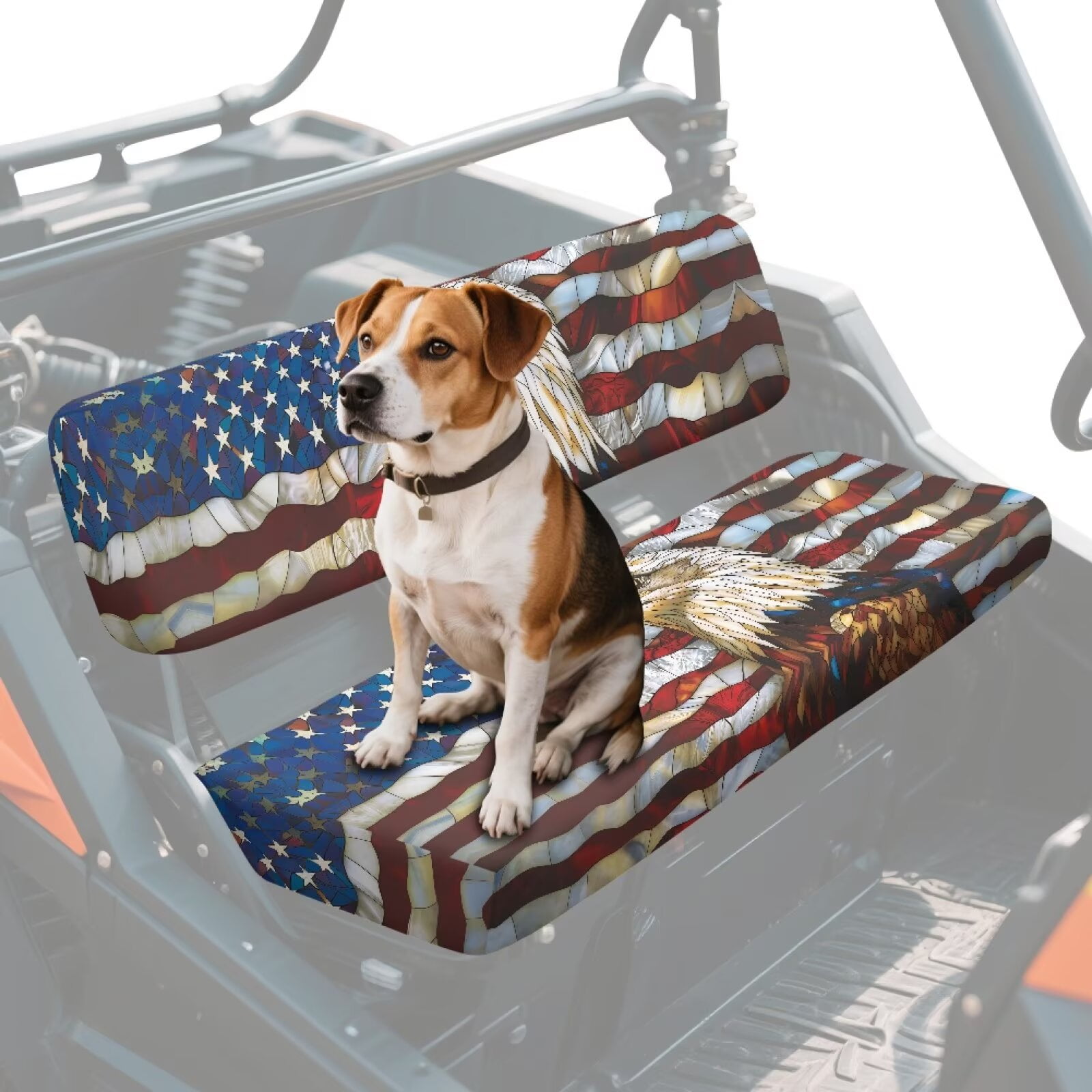 Binienty American Flag Bald Eagle UTV Replacement Seat Covers for Kawasaki Mule 3010 3020 4000 4010, Easy to Install Universal UTV Bench Seat Cover Material for Mule Seats Accessory Parts