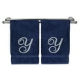 thumbnail image 2 of Monogrammed Hand Towel, Personalized Gift, 16 x 30 Inches - Set of 2 - Silver Embroidered Towel - Extra Absorbent 100% Turkish Cotton- Soft Terry Finish - For Bathroom, Kitchen and Spa- Script Y Navy, 2 of 3