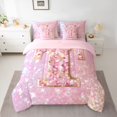 thumbnail image 2 of Feelyou Initial T Letter Twin Bedding Sets 7-Piece for Kids, Girly Pink Cartoon Bedding Comforter Set, Fashion Bling Stars Reversible Sheet Sets, Ultra Soft Bedroom Decor, 2 of 8