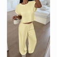 thumbnail image 4 of Summer 2 Piece Outfits Short Sleeve Crop Top High Waist Wide Leg Pants Sets, 4 of 20