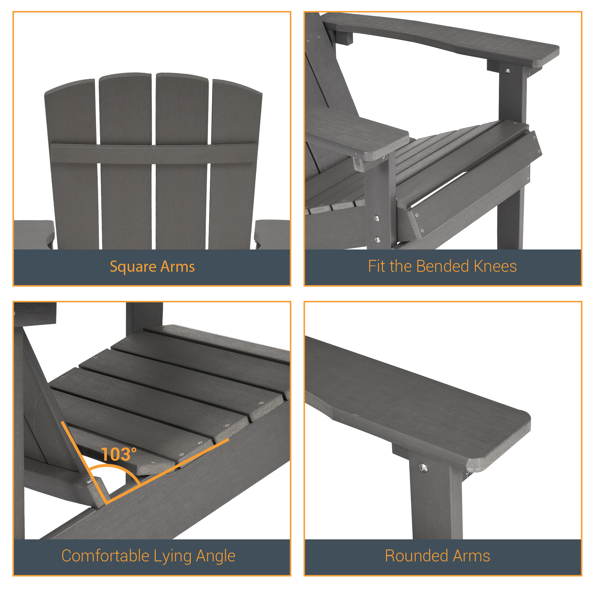 ACEGOSES Patio Adirondack Chairs Set of 4 Outdoor Plastic Single Chair 300 Lbs for Deck and Balcony Multi-Use Like Real Wood, Gray
