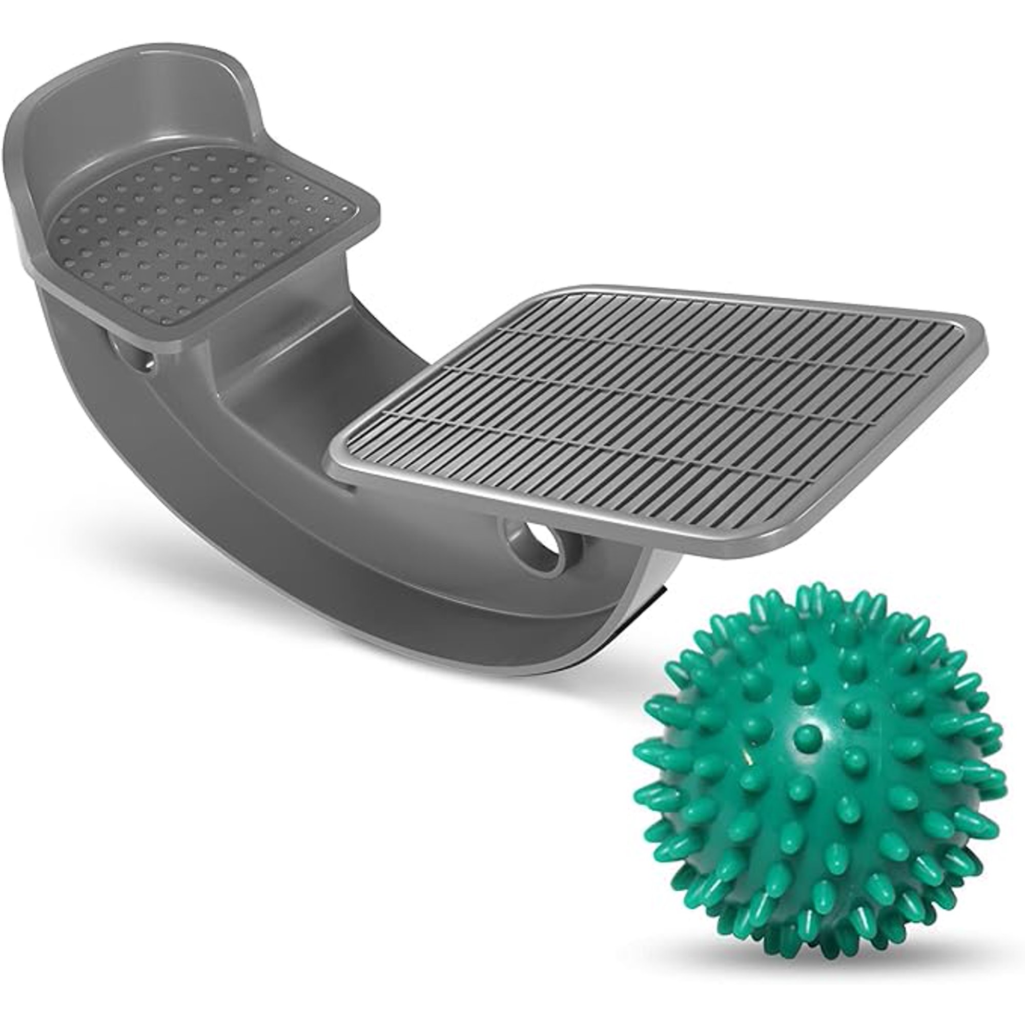 ProHeal Foot Rocker Calf Stretcher with Spiked Ball Massager - for Plantar Fasciitis, Achilles Tendonitis - Calf, Foot, Heel, and Ankle Stretcher - Lower Leg Pain Relief - Gray with Green Ball
