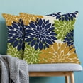 thumbnail image 2 of Navy Blue Summer Outdoor Pillow Covers 18x18 Inch Set of 2 Mustard Yellow Green Dahlia Floral Decor Throw Pillows Modern Geometry Flower Decorative Cushion Cases for Sofa Couch Bed Decorations, 2 of 6