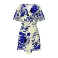 thumbnail image 5 of asdoklhq Women Spring Dresses Women's Summer Dress Casual V Neck Short Sleeve Drawstring Dresses with Pockets Dark Blue S, 5 of 8