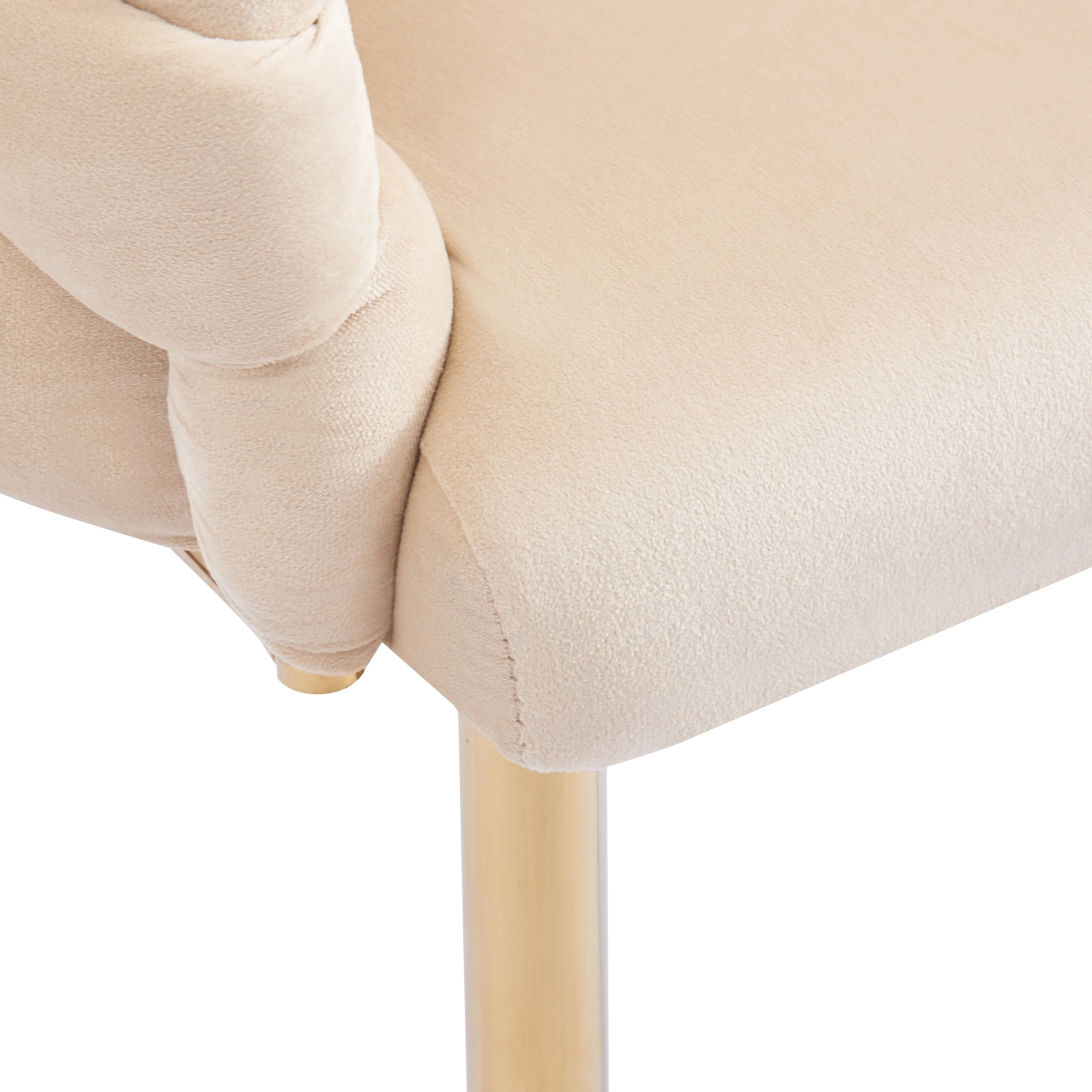 Elegant Velvet Accent Armchair with Gold Legs & Full Back Support, Beige