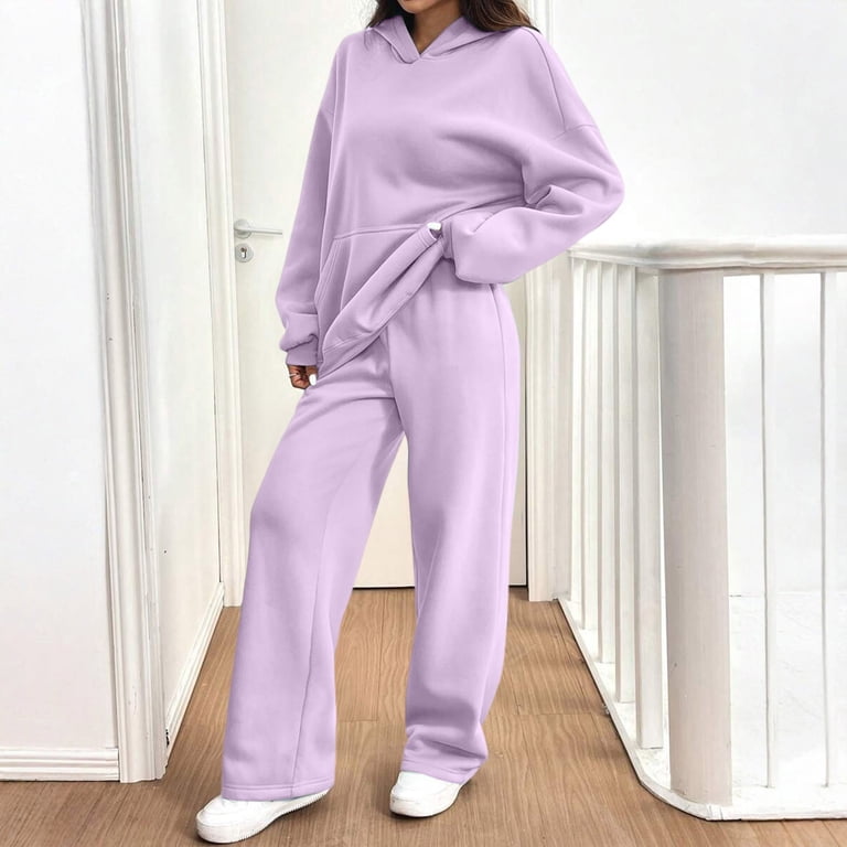 Women's 2 Piece Casual Sweatsuit Set Hoodie Wide Leg Sweatpants