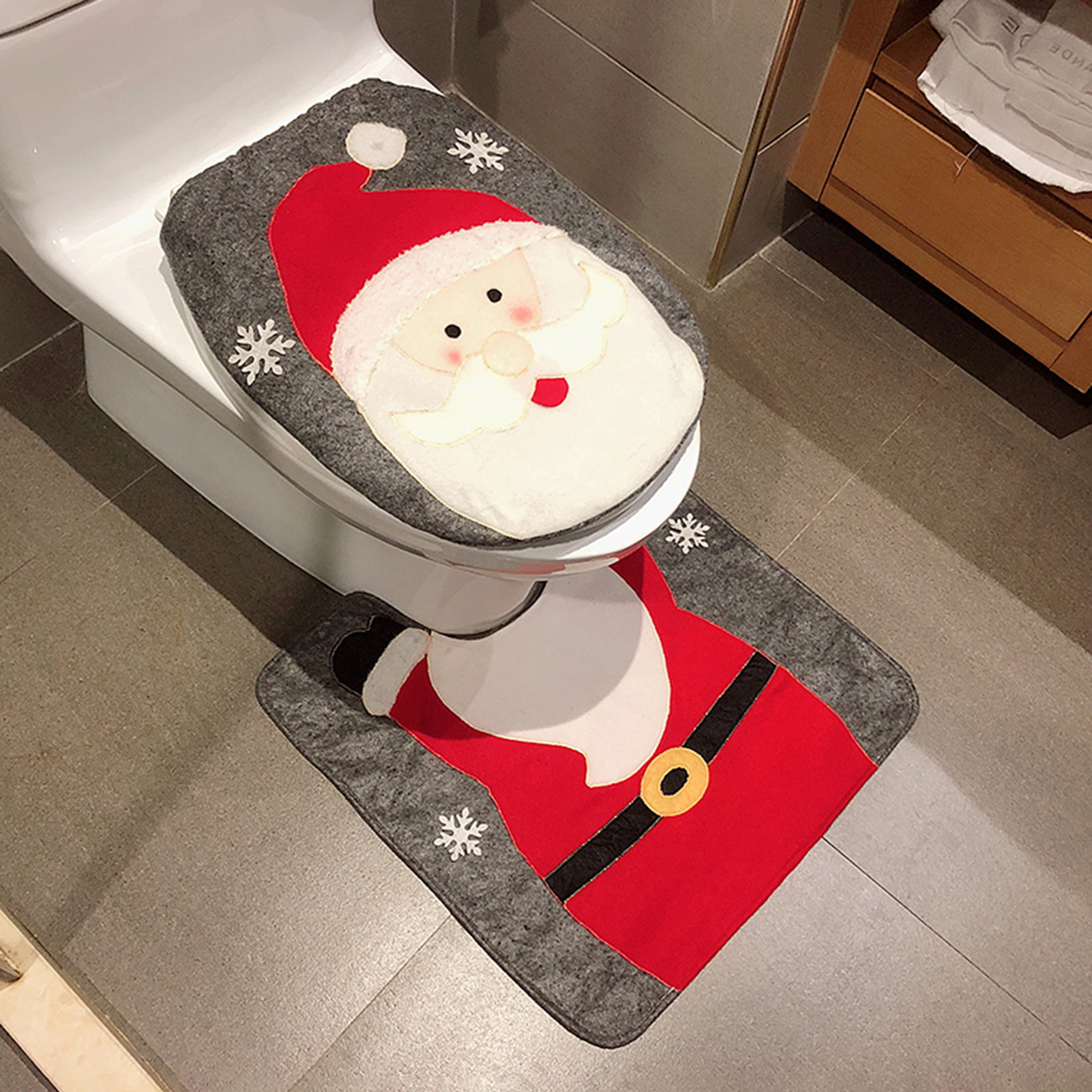 Christmas Snowman Toilet Seat Cover Mat Rug Xmas Party Novelty Home Accessories 