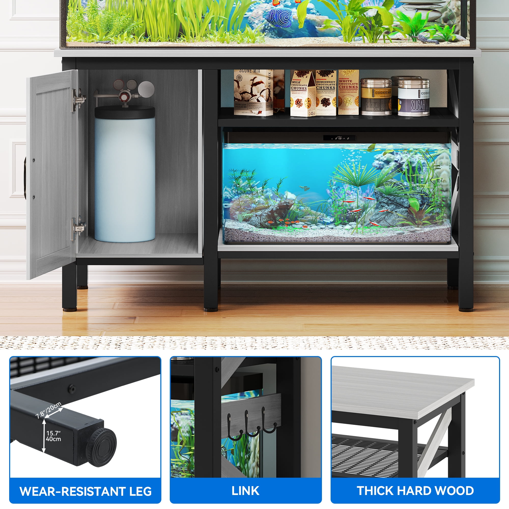 Dextrus 55-75 Gallon Heavy Duty Metal Fish Tank Stand with Storage,Ideal for Fish Tanks, Turtle Tanks,Gray