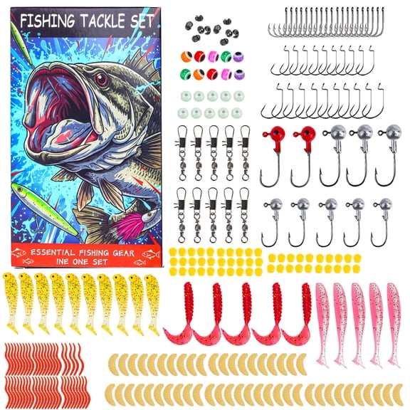 M Altemura 261-Piece Fishing Lures Tackle Box Kit, Soft Plastic Baits, Jig Heads, Worm Lures & Fishing Hooks for Bass, Trout, Crappie, Bluegill and Panfish Freshwater Fishing