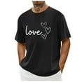 thumbnail image 1 of Tops para hombre, blusas y camisas de cuello redondo y manga corta para hombre. Camiseta/camisa informal de cuello redondo y manga corta con estampado de corazones para hombre. Tops de poliéster para, 1 of 4