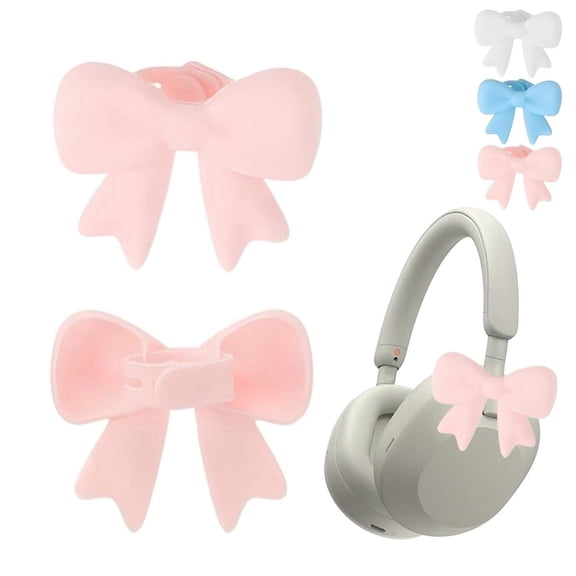 2pcs Silicone Bow Headphone Decorative Clips - Cute Coquettish Earphone Accessories for Headphone Decoration, Adorable Bow Attachment for Wired Wireless Gaming Headphones Styling Use, Pink