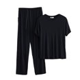 thumbnail image 2 of Dxzfnsa Mens Pajamas Sets Men's Breathable Crew Neck Loungewear Solid Color Short Sleeve Tops and Straight Leg Long Pants Pj Sets with Pockets, 2 of 4