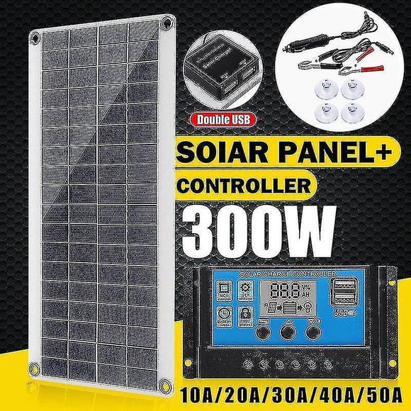 300W Solar Kit Flexible Solar Panel Monocrystalline Pv Module + 20A Controller For Boat Car Motorhome Home Shed Battery Power Charging,