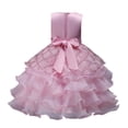 thumbnail image 4 of MGDXOX Girls Sleeveless Tulle Dress with Rhinestone Bodice Bow Waist and Tiered Skirt Formal Party Dress for Weddings Pink 3-4Years, 4 of 6