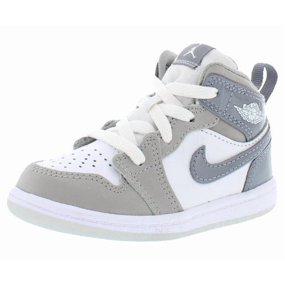 Nike Jordan 1 Mid SE Leather Infant/Toddler Shoes Size 5, Color: White/Cool Grey/Medium Grey
