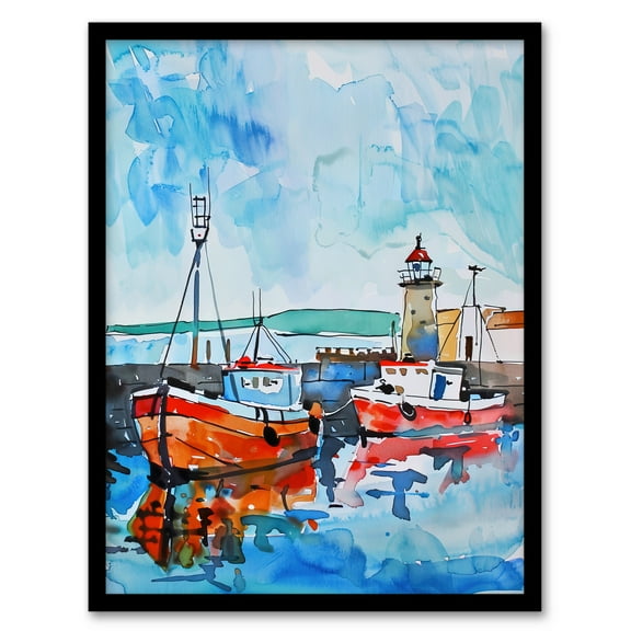 Artery8 Newhaven Lighthouse Fishing Boats Harbour Bathroom Toilet Art Print Framed Poster Wall Decor 12x16 inch