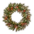 thumbnail image 1 of Couronnes de Collection de Baies de Pin Givrées de 30 "avec de Grands Cônes à Bords Blancs, des Baies Rouges, des Feuilles d'Eucalyptus Argentées et 50 Leds Leds Blancs Chauds avec Minuterie, 1 of 5
