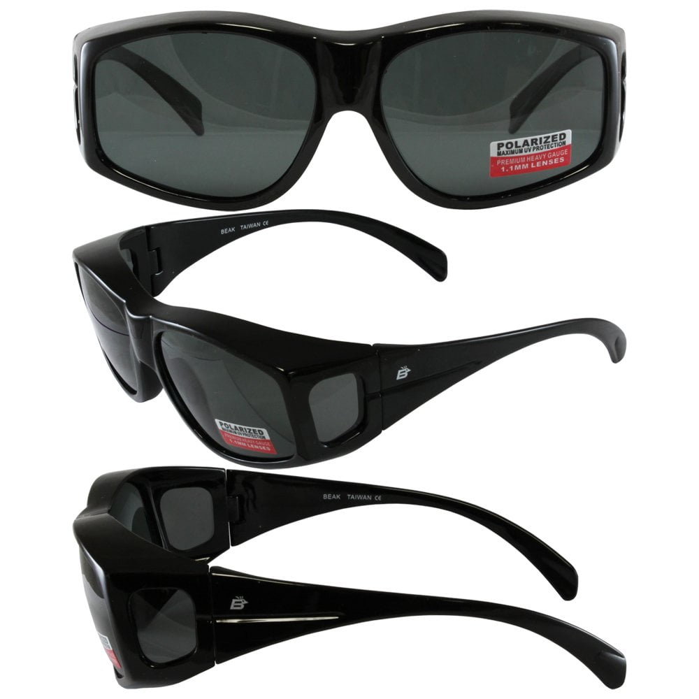 Birdz Eyewear Beak Sunglass: Black Lenses with 1.1mm Polarized Smoke Lenses  That Improve Vision By Reducing Glare 