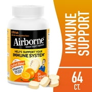 Airborne 1000mg Vitamin C Immune Support Chewable Tablets, Citrus Flavor, 64 Count