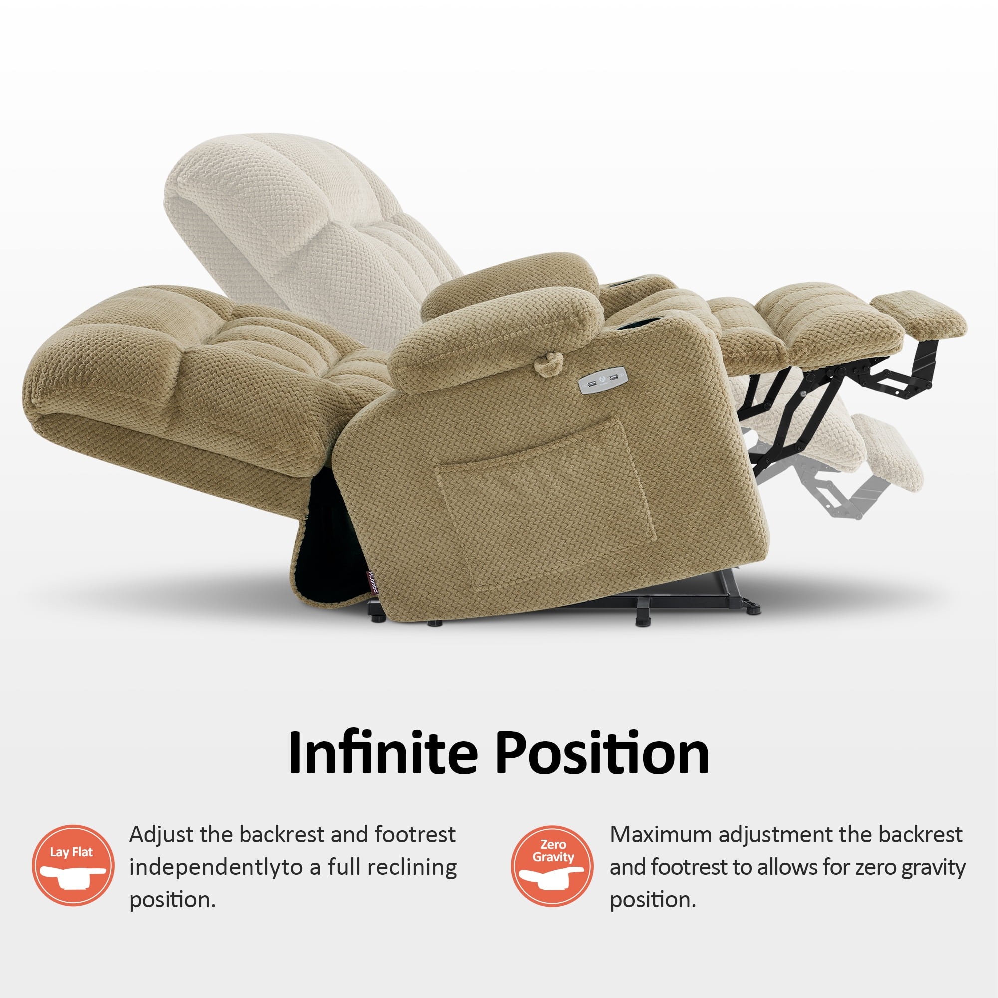 MCombo Dual Motor Power Lift Recliner with Massage and Heat for Big Elderly in Living Room, Fabric R7897, Medium-Wide,Beige