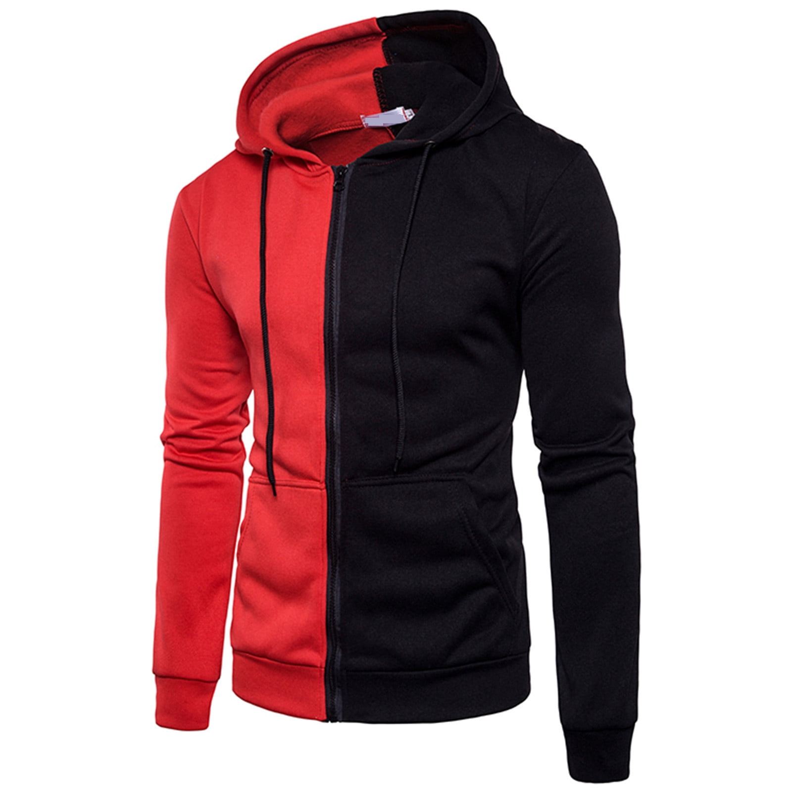 Wendunide 2024 Clearance Sales, Hoodies for Men, Men's Autumn Colorblock Zipper Long Sleeve Fashion Hooded Jacket Mens Jackets Red XXL