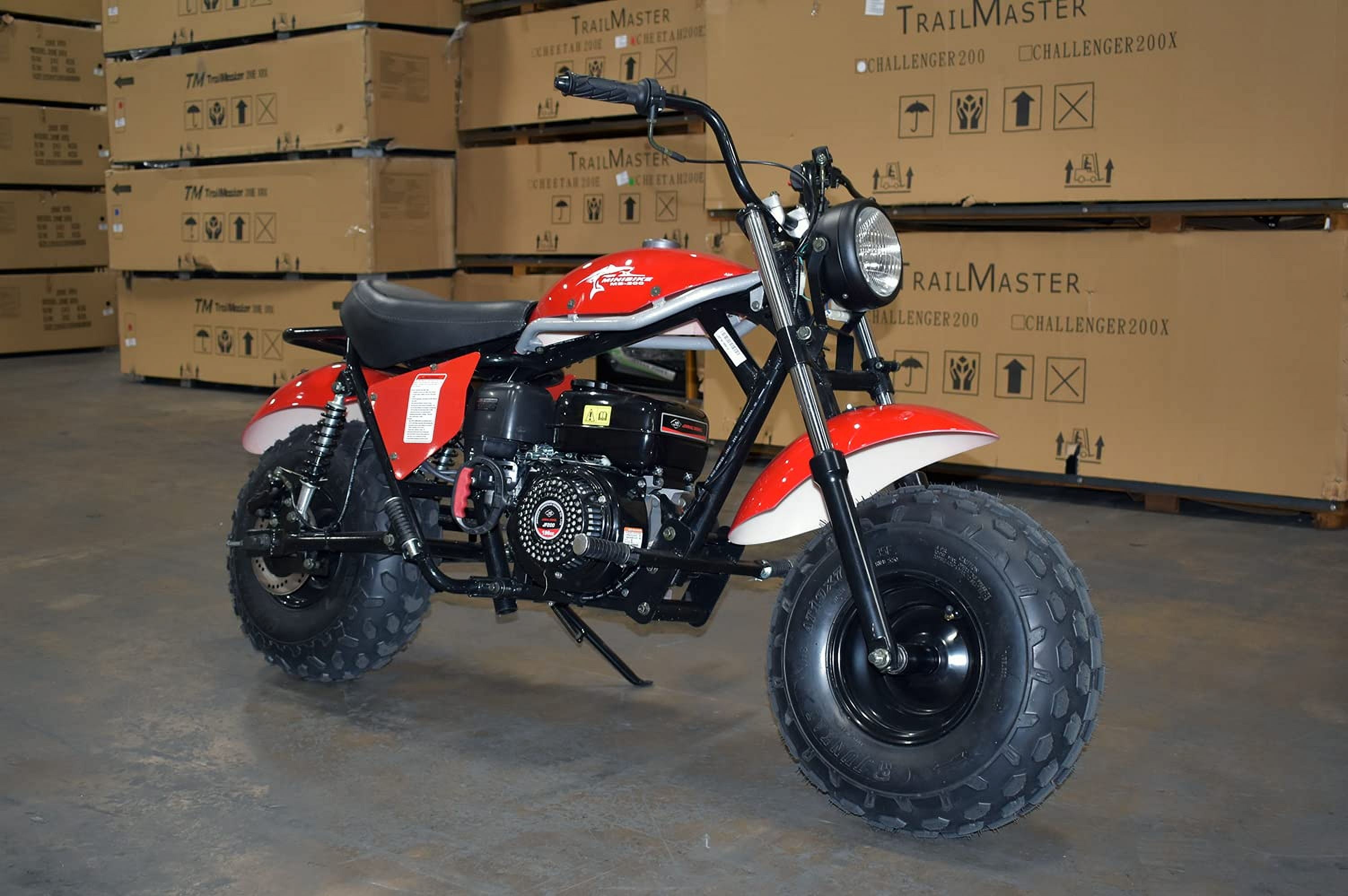 Trailmaster Mini Bike MB200 Front and Rear Shocks, Torque Converter, Final Chain Drive (Red)