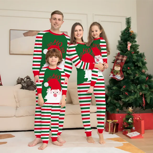 Conjunto de pijamas navideños 2024 con estampado de rayas para madre, padre e hijos, ropa de dormir informal suave de 2 piezas, atuendo de aspecto familiar