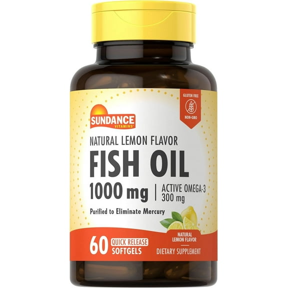 Fish Oil 1000mg | 60 Softgels | Lemon Flavor | Supplement for Men and Women | by Sundance