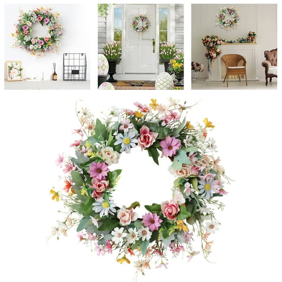Goowood Spring Wreaths For Front Door Outside All Season 45cm Artificial Floral Wreath Spring Decor For Home Wall Porch Wedding