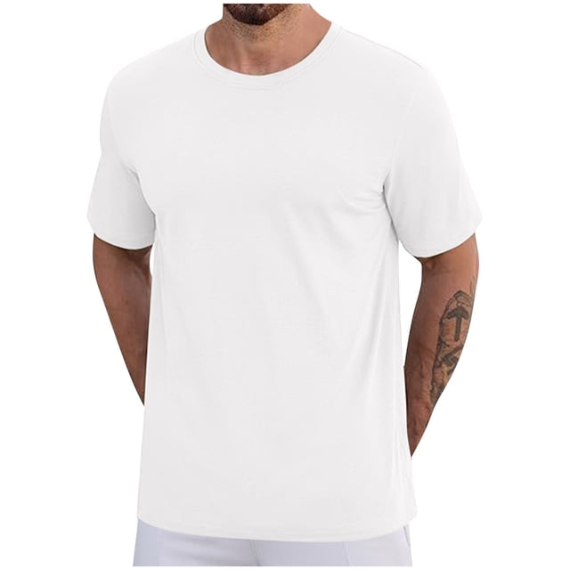 pstuiky camisetas camisas para hombre, Camisas deportivas informales de manga corta y cuello redondo para hombre, de color liso camisetas de hombre xl