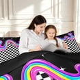 thumbnail image 4 of Manfei Modern Plaid King Size Comforter Sets,Lovely Stars Comforters King Size,Black Pink Blue,Black Reversible,3 Pieces,1 Comforter and 2 Pillowcases,3 Pieces,1 Comforter and 2 Pillowcases, 4 of 7