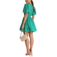 thumbnail image 3 of Faithtur Femmes Été Décontracté une Ligne Robe Couleur Unie Profonde V-Cou Manches Courtes Puff Robe Mini Robe de Mode Partie Robe Courte, 3 of 5