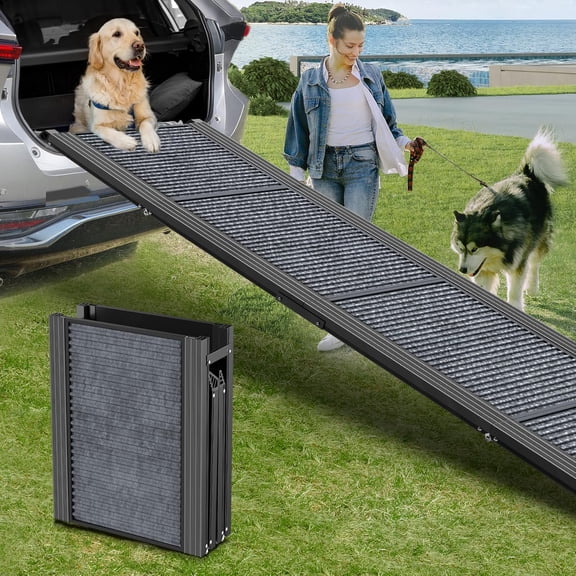 67" Foldable Dog Ramp, 4-Fold Portable Pet Ramp Stairs for Car, SUV, and Truck, 220 lb Capacity, Non-Slip Surface Dog Ramps for Large Dogs