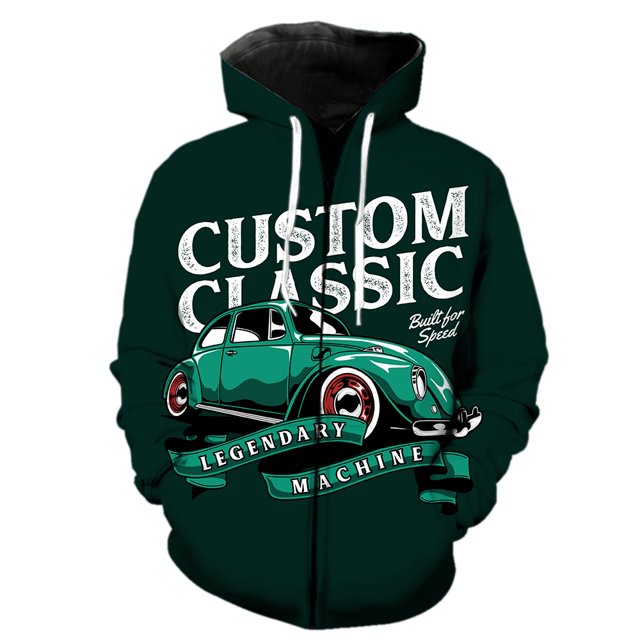 Sudadera con capucha y cremallera para hombre, diseño de coche clásico de dibujos animados, estilo Harajuku, con estampado 3D, manga larga, divertida, informal, estilo hip hop, unisex, 2024
