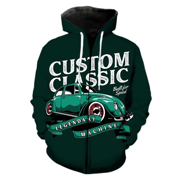 Sudadera con capucha y cremallera para hombre, diseño de coche clásico de dibujos animados, estilo Harajuku, con estampado 3D, manga larga, divertida, informal, estilo hip hop, unisex, 2024