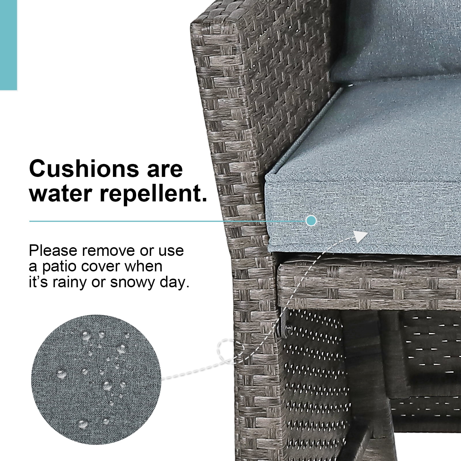 OC Orange-Casual 2-Piece Outdoor Patio Furniture Wicker Love-seat and Coffee Table Set, with Built-in Storage Bin, Grey Rattan, Grey Cushions