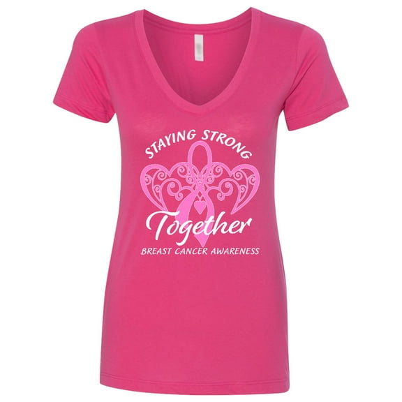 Inktastic Staying Strong Together with Pink Breast Cancer Ribbon Women's V-Neck T-Shirt