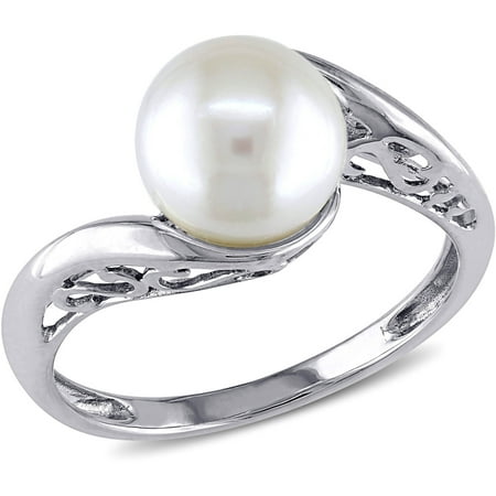 Miabella 8mm-8.5mm White Round Cultured Freshwater Pearl 10kt White Gold Bypass Ring