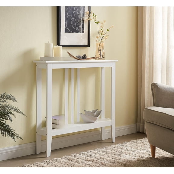 Kings Brand Narrow Console Table with Storage Shelf for Entryway, White