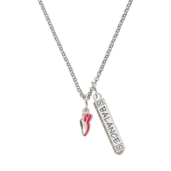 Delight Jewelry Silvertone Mini Red Running Shoe Silvertone Balance Bar Charm Necklace, 23"