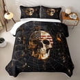 thumbnail image 2 of Homewish USA Flag Skull Bed Spread Queen,Halloween Spider Web Queen Coverlet Set,Cream Black,3-Piece, 2 of 7