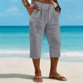 thumbnail image 4 of LWavelet Men's Linen Blend Capri Pants Button Waist with Side Pockets for Vacation Beach Casual Use Gray L, 4 of 5