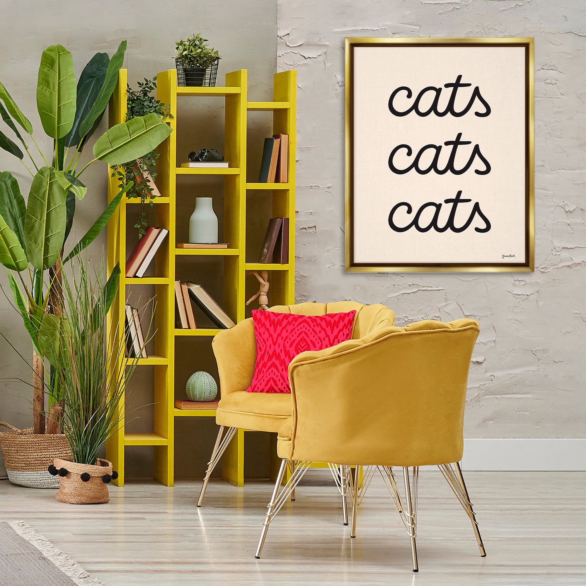Stupell Industries Cats Repeating Script Animals Painting Gold Floater Framed Canvas Art Print Wall Art, 25 x 31